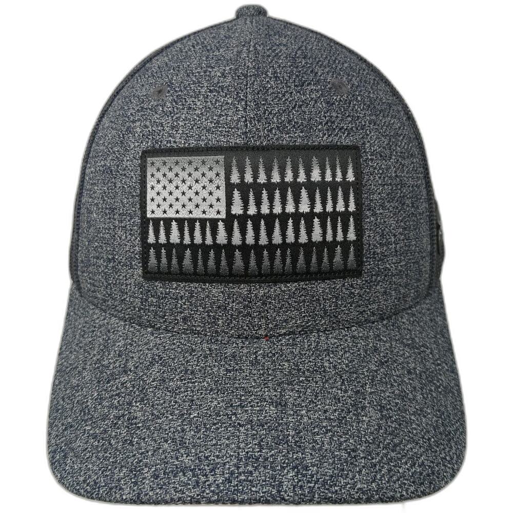 Columbia Trucker Hat Gray One Size Heathered Pine Tree Flag Patch Mesh Snapback